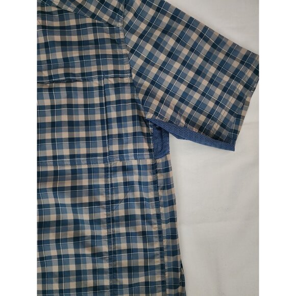 REI Men's Vented Short Sleeve Button-Up Sahara Tech Blue Plaid Shirt Size Large - Picture 6 of 11